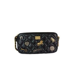 Chanel Lucky Charms 2.55 Black Double Zip WOC Wallet Clutch Bag